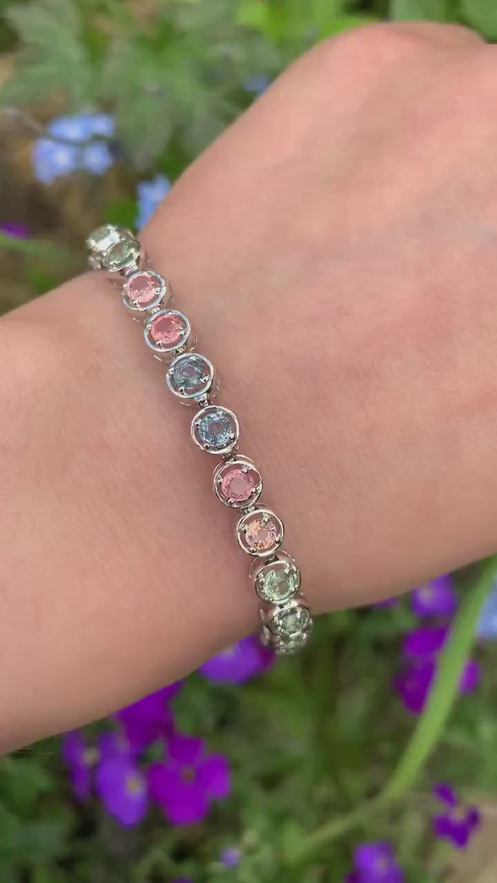 Vintage 7.8ct Fancy Colour Sapphire in 9K White Gold Bracelet,Tennis Bracelet,Birthday Gift,Cristmas Gift