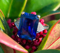 Stunning Large Art Deco Style 9cts Sapphire & Diamond set in Solid 9ct Gold Ring