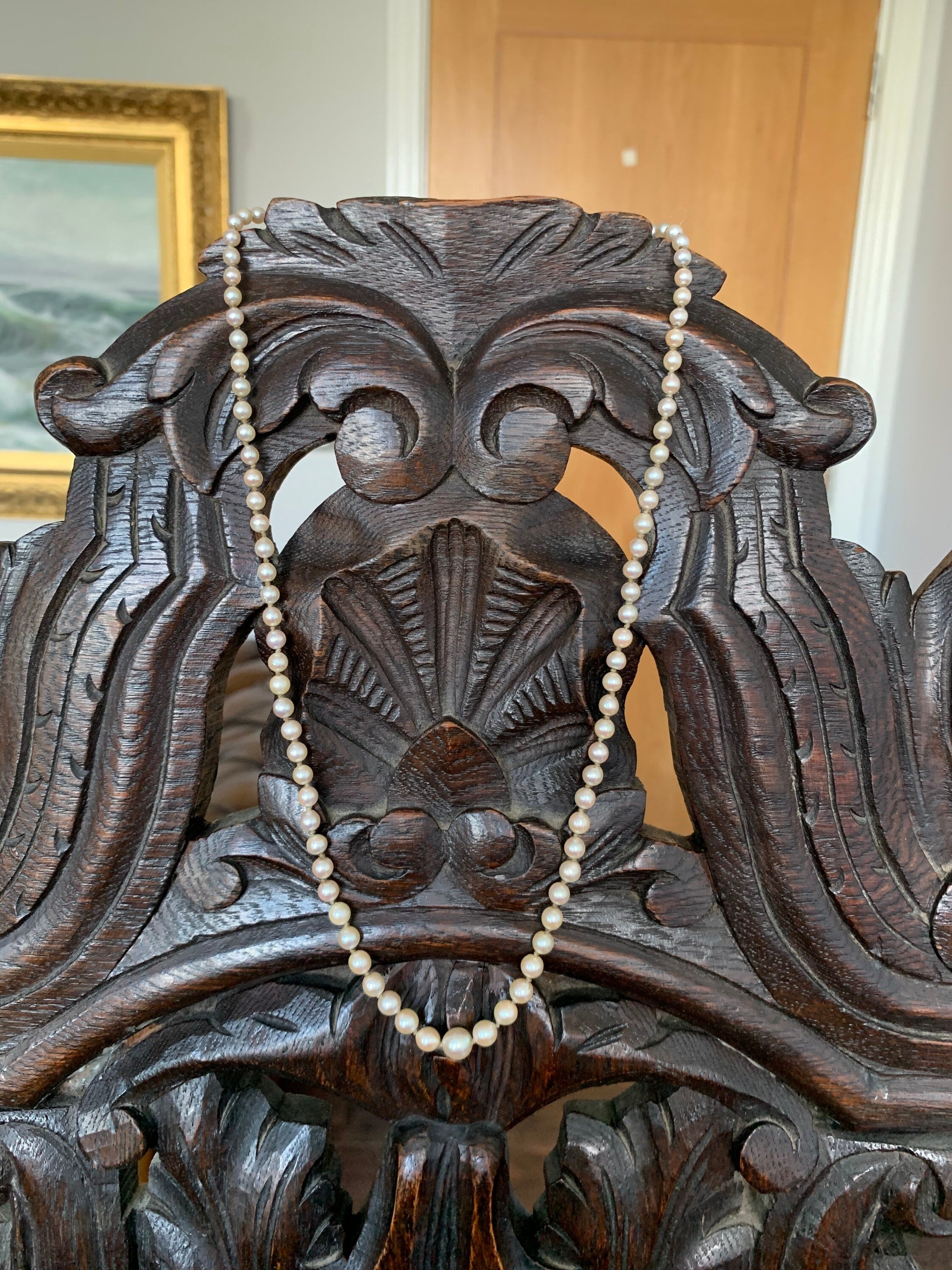 Cadena vintage de perlas graduadas con cierre de marcasita de plata/nácar/perlas naturales/collar de perlas/cuentas de perlas/perla y plata