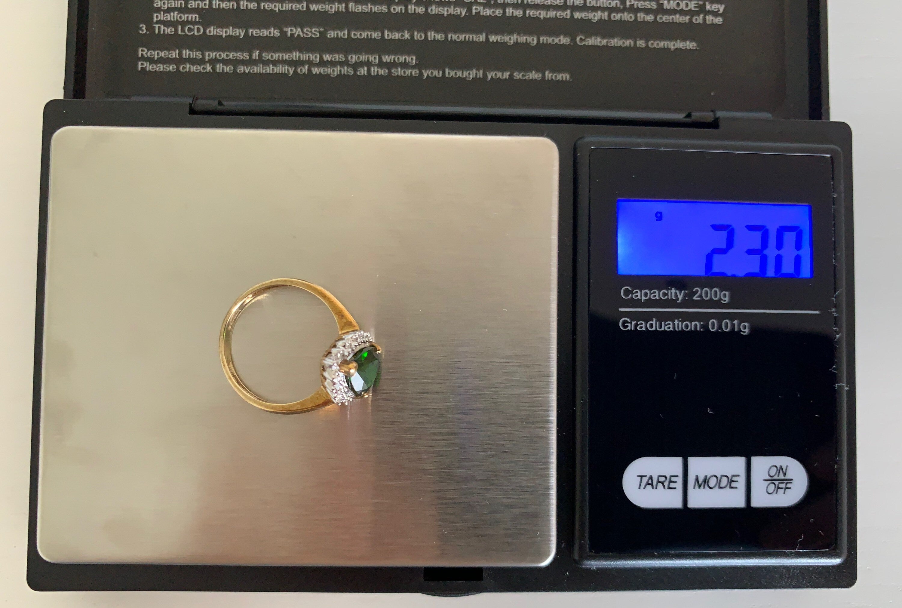 Anillo de vestido de oro de 9k, anillo estilo gema verde en forma de pera y diamantes, anillo de cóctel, anillo de aniversario, regalo de cumpleaños para ella, talla M del Reino Unido/talla 6 de EE. UU.