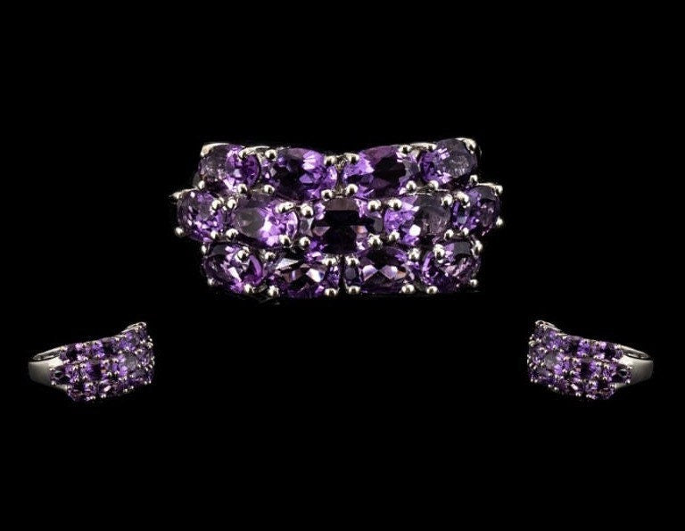 Hermosa amatista Reino Unido tamaño R 1/2,925 anillo de plata de ley, piedra preciosa de amatista ovalada, anillo vintage, anillo de declaración, anillo de cóctel, cumpleaños