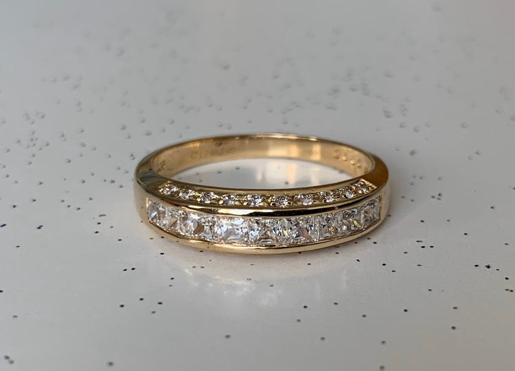 خاتم خطوبة من الذهب عيار 14 قيراط مكعب زركونيا، خاتم زفاف، خاتم الذكرى السنوية، هدية عيد ميلاد لها، مقاس المملكة المتحدة S، الولايات المتحدة 9 1/4