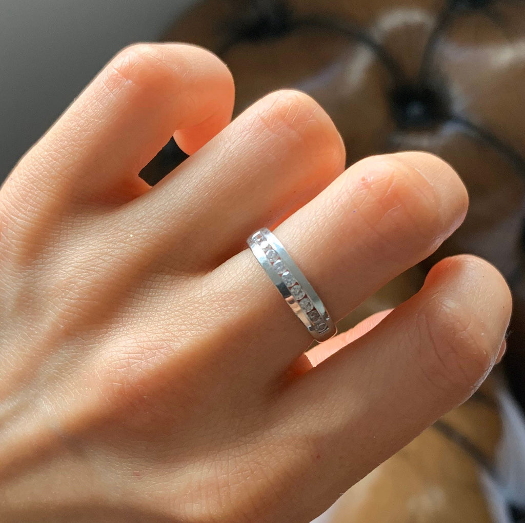 خاتم نصف الأبدية من الذهب الأبيض والألماس عيار 18 قيراط/ خاتم الزواج، خاتم الخطوبة، خاتم الذكرى السنوية، هدية عيد ميلاد لها، مقاس المملكة المتحدة J/US4 3/4