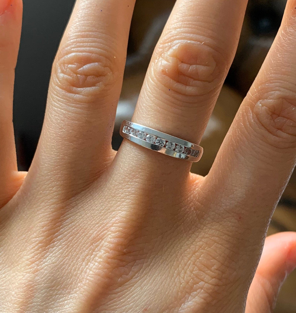 خاتم نصف الأبدية من الذهب الأبيض والألماس عيار 18 قيراط/ خاتم الزواج، خاتم الخطوبة، خاتم الذكرى السنوية، هدية عيد ميلاد لها، مقاس المملكة المتحدة J/US4 3/4