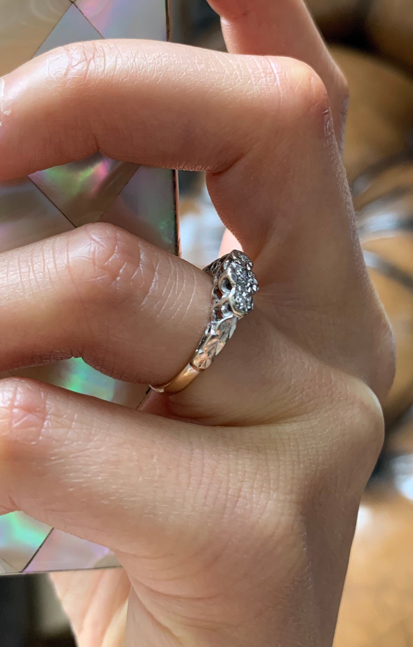 Aprox.0.025ct Anillo de oro de 18k con diamantes, Anillo de boda de compromiso, Anillo de aniversario, Regalo de cumpleaños para ella, Reino Unido G/ EE.UU. 3 1/4