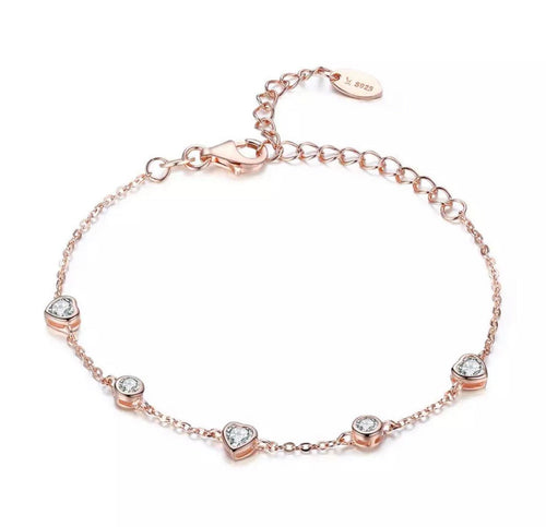 Pulsera de cristales en forma de corazón Vermeil de oro rosa de 14k, regalo nupcial, regalo de aniversario, regalo de cumpleaños para ella