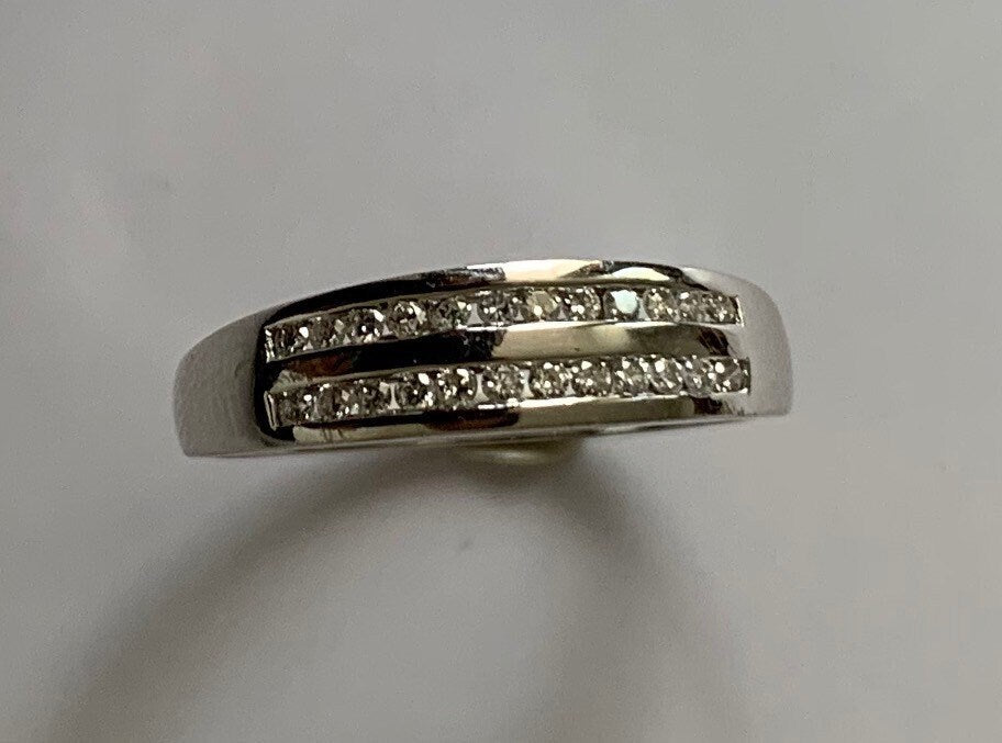 Media Eternidad de Oro Blanco de 18k Doble Hilera aprox. Anillo de boda de diamantes de 0,15 quilates, anillo de compromiso, regalo nupcial, tamaño Reino Unido N, EE.UU. 6 3/4