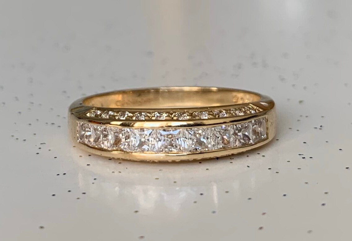 خاتم خطوبة من الذهب عيار 14 قيراط مكعب زركونيا، خاتم زفاف، خاتم الذكرى السنوية، هدية عيد ميلاد لها، مقاس المملكة المتحدة S، الولايات المتحدة 9 1/4