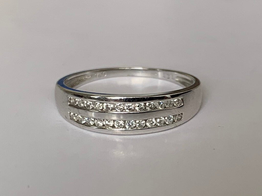 Media Eternidad de Oro Blanco de 18k Doble Hilera aprox. Anillo de boda de diamantes de 0,15 quilates, anillo de compromiso, regalo nupcial, tamaño Reino Unido N, EE.UU. 6 3/4