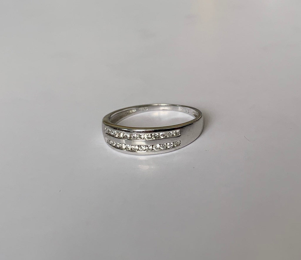 Media Eternidad de Oro Blanco de 18k Doble Hilera aprox. Anillo de boda de diamantes de 0,15 quilates, anillo de compromiso, regalo nupcial, tamaño Reino Unido N, EE.UU. 6 3/4