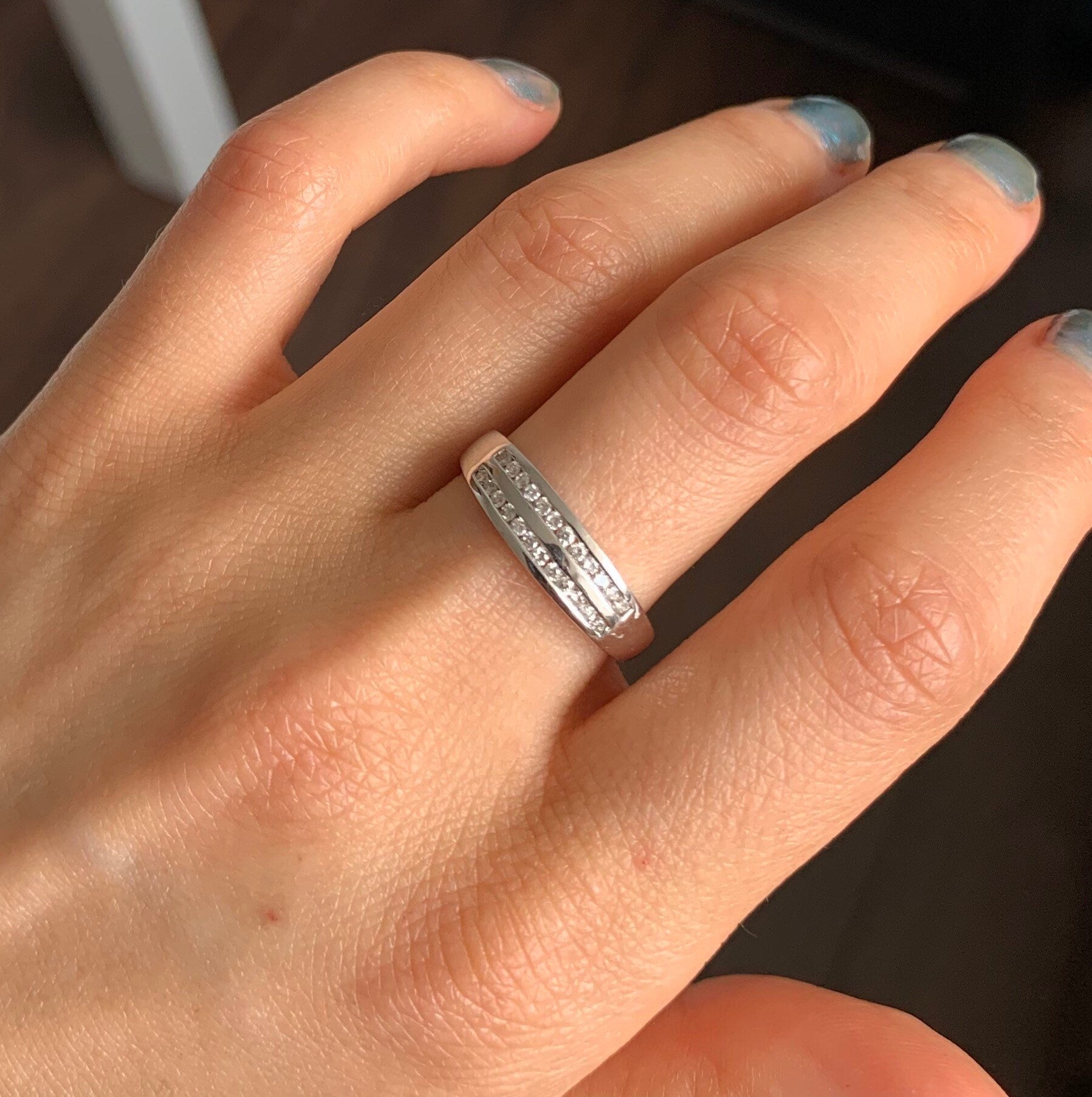 Media Eternidad de Oro Blanco de 18k Doble Hilera aprox. Anillo de boda de diamantes de 0,15 quilates, anillo de compromiso, regalo nupcial, tamaño Reino Unido N, EE.UU. 6 3/4