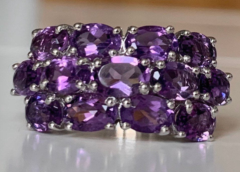 Hermosa amatista Reino Unido tamaño R 1/2,925 anillo de plata de ley, piedra preciosa de amatista ovalada, anillo vintage, anillo de declaración, anillo de cóctel, cumpleaños