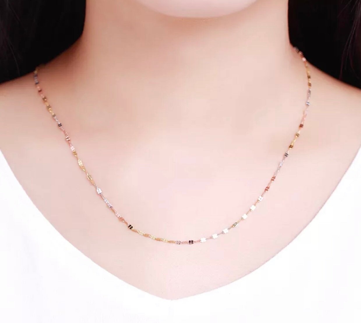 18ct Gold Multi-Tone Necklace,Engagement Wedding Anniversary Birthday Gift For Her