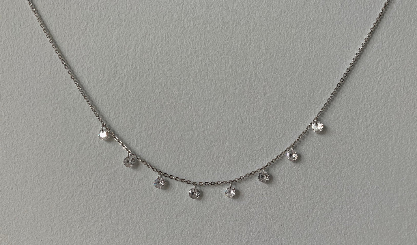 Diamond CZ Drop Necklace,Dangle Choker,Minimalist Style,Bridal Necklace