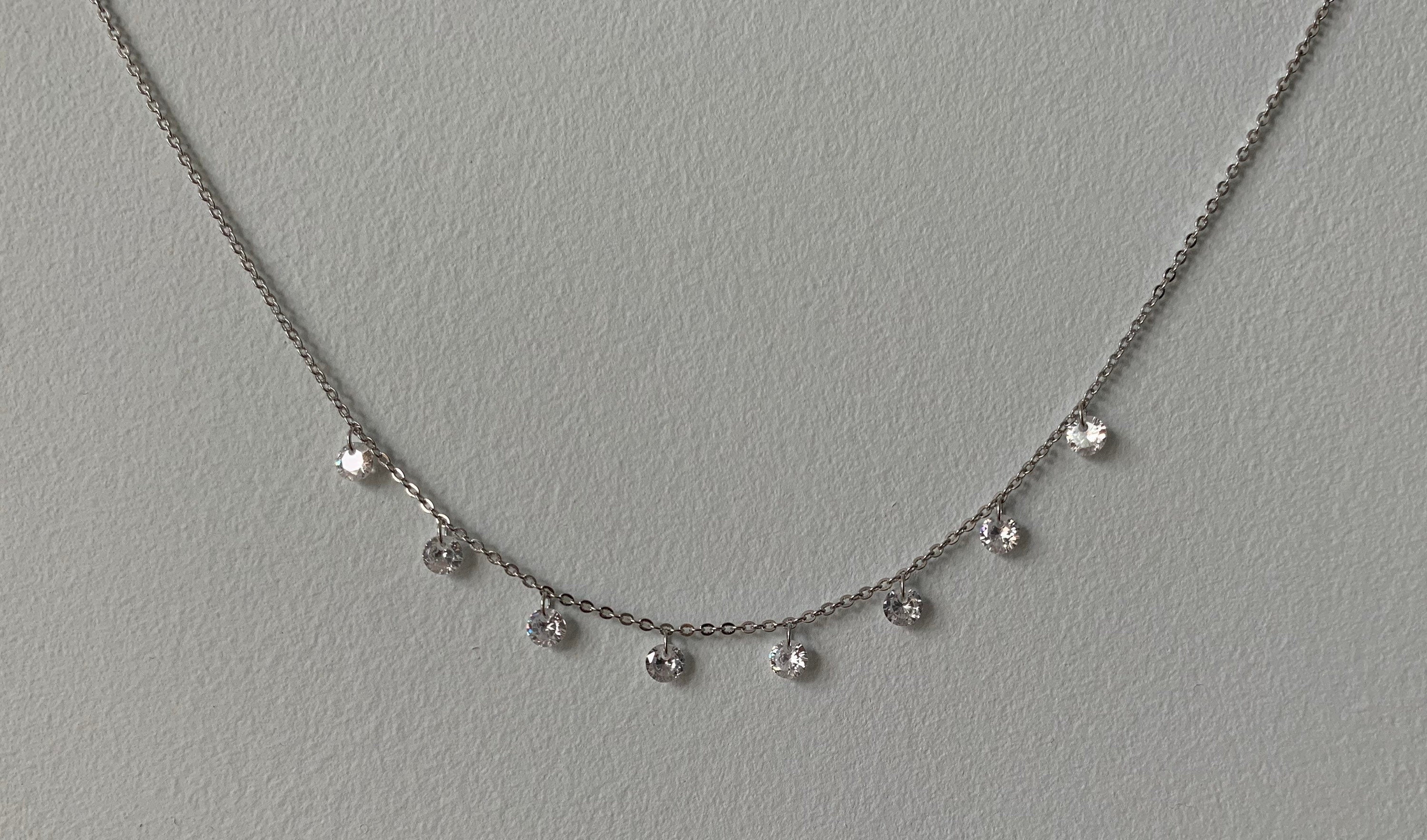 Collar de gota de diamante CZ, gargantilla colgante, estilo minimalista, collar nupcial