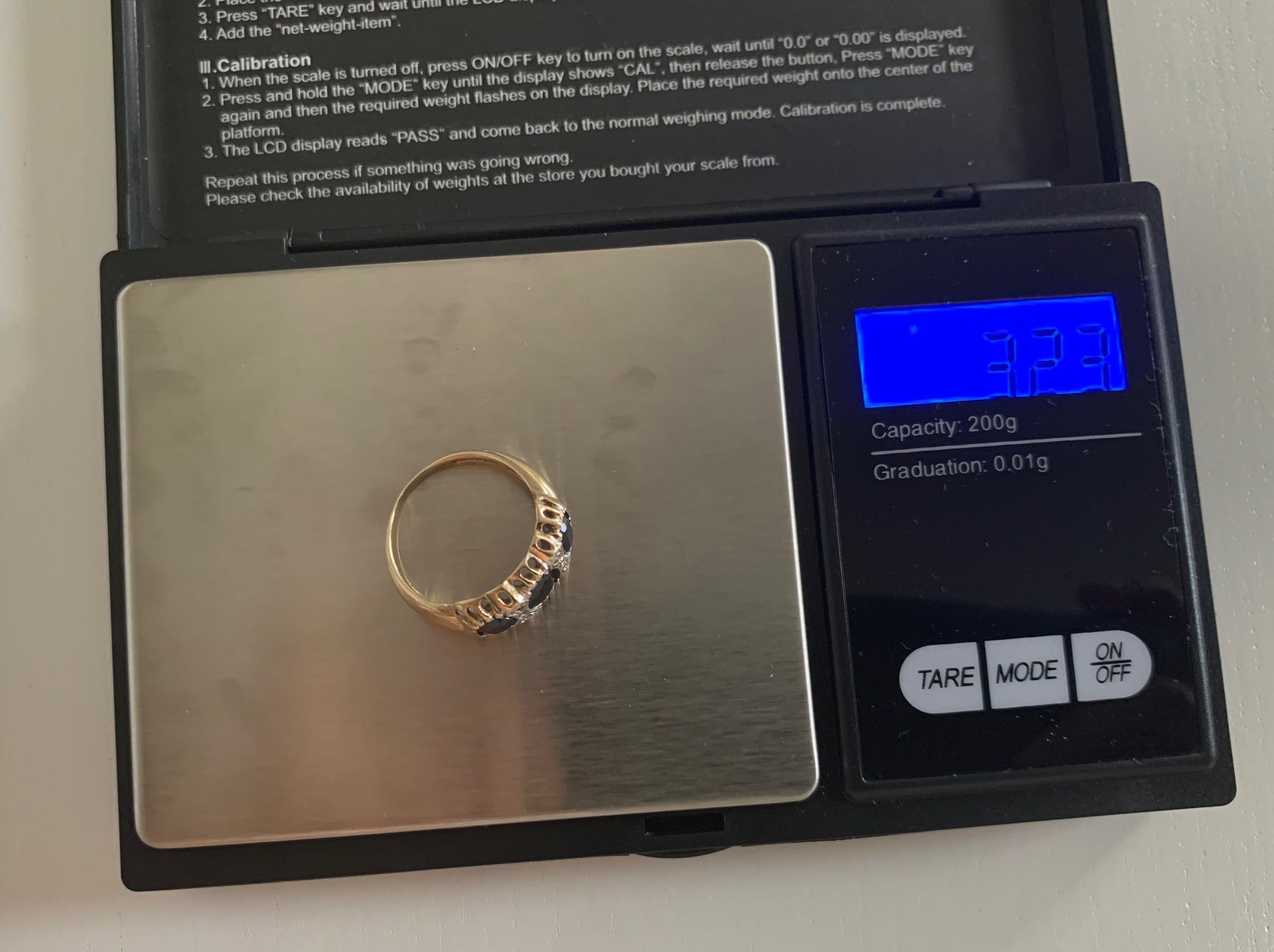 Anillo de oro amarillo de 9 quilates con zafiro de 2,2 quilates y diamante de 0,03 quilates, regalo de cumpleaños de aniversario, talla L 1/2,6