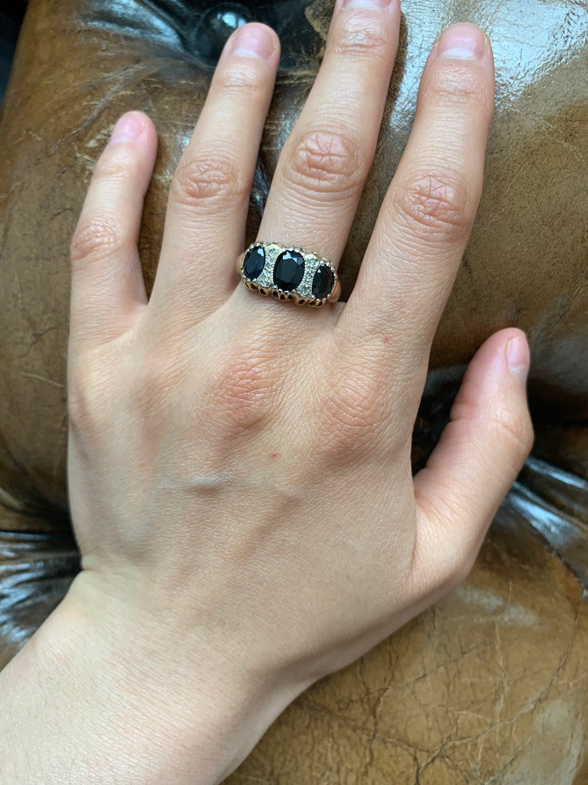 خاتم 2.2 قيراط من الياقوت والألماس 0.03 قيراط من الذهب الأصفر عيار 9 قيراط، هدية عيد ميلاد الذكرى السنوية، مقاس L 1/2,6