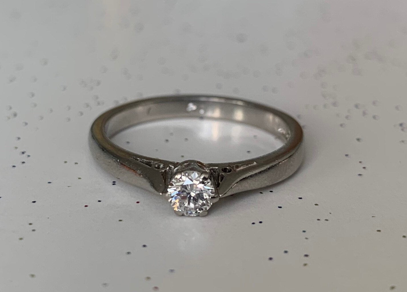 خاتم سوليتير ألماس عتيق 0.25 قيراط من البلاتين، هدية خطوبة، هدية زفاف، هدية الذكرى السنوية، هدية عيد ميلاد لها، مقاس N، 6 3/4