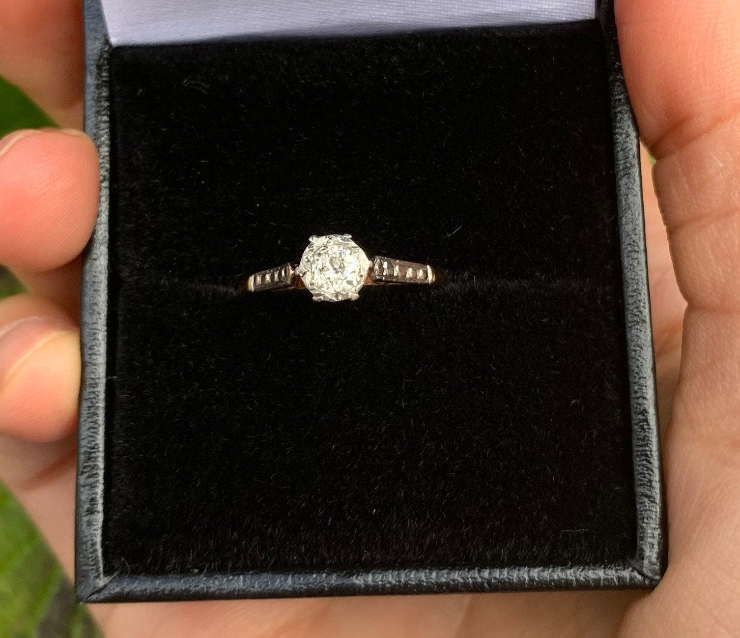 Art Deco 0.25ctw Solitaire Old Mine Cut Diamond 18ct Anillo de oro, Anillo de compromiso, Regalo de cumpleaños de aniversario de boda, Tamaño Reino Unido I/I 1/2, EE.UU. 4 1/4