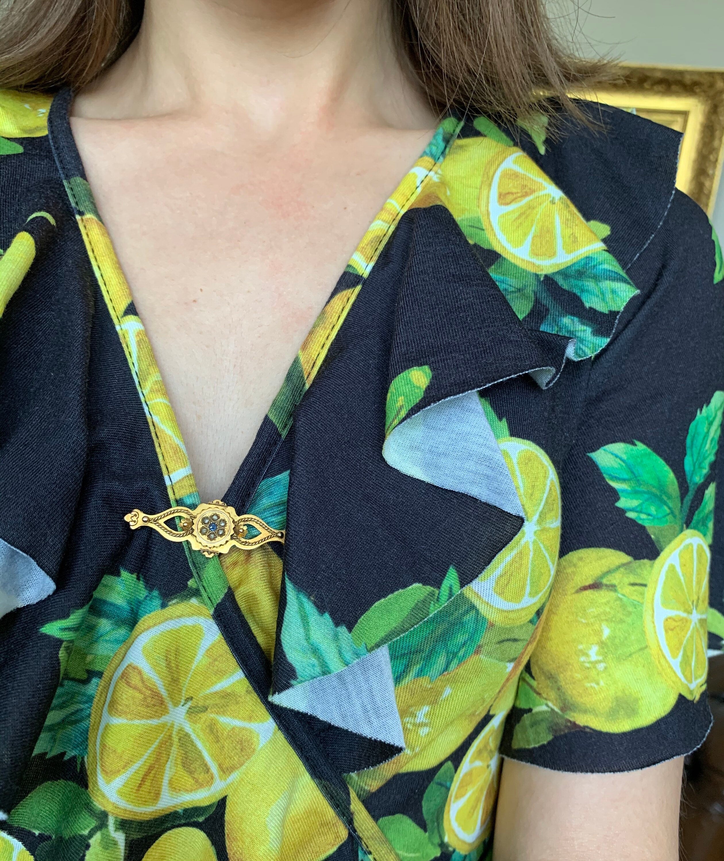 بروش مزخرف عتيق من الذهب الأصفر عيار 15 قيراط للسيدات مرصع بالياقوت والألماس، هدية عيد ميلاد لها في الذكرى السنوية