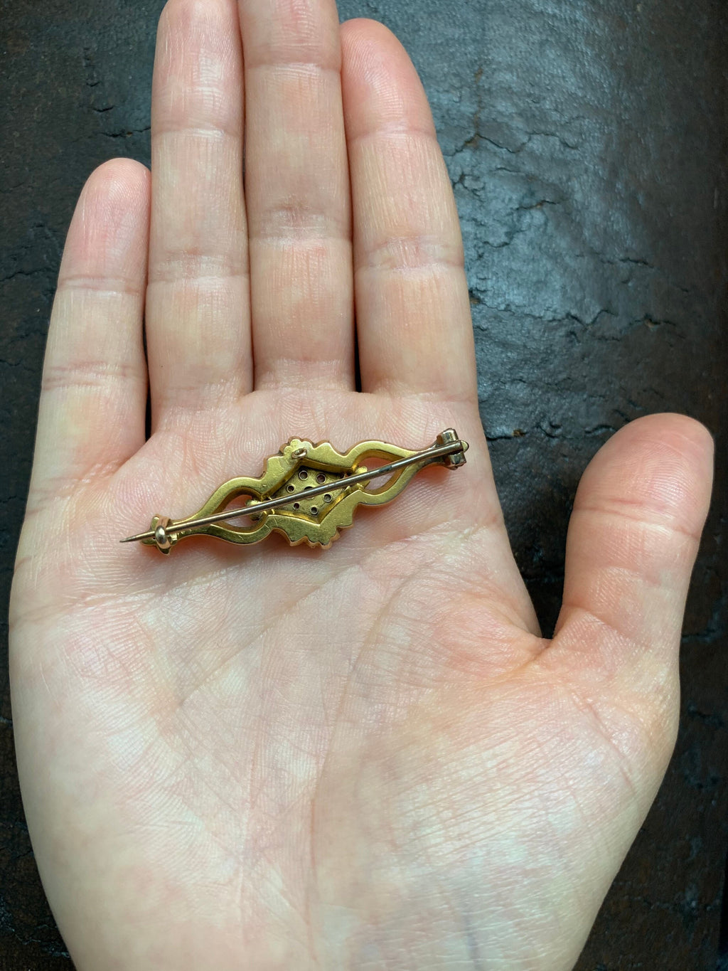 Antiguo broche victoriano de oro amarillo de 15 qt para mujer adornado con zafiro y diamantes, regalo de cumpleaños de aniversario para ella