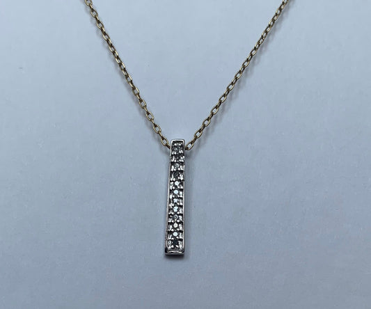 Vintage Diamond 9ct White Gold Bar Pendant,Engagement Bridal Anniversary Birthday Gift For Her