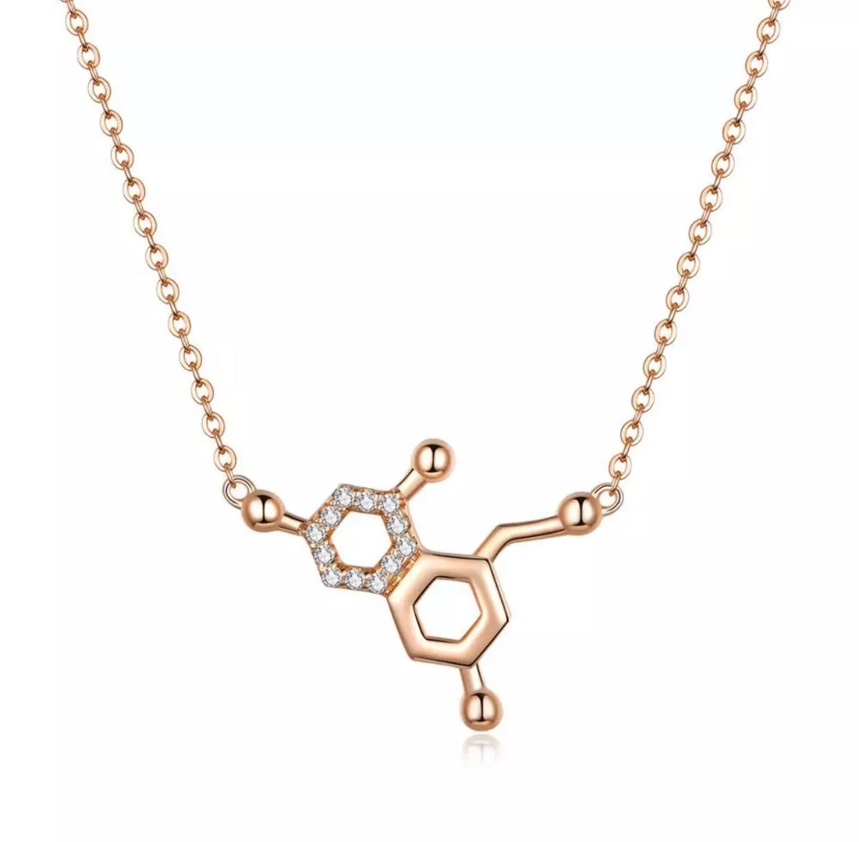 18k Rose Gold Vermeil Molecule Diamond CZ Necklace,Anniversary Birthday Gift for Her