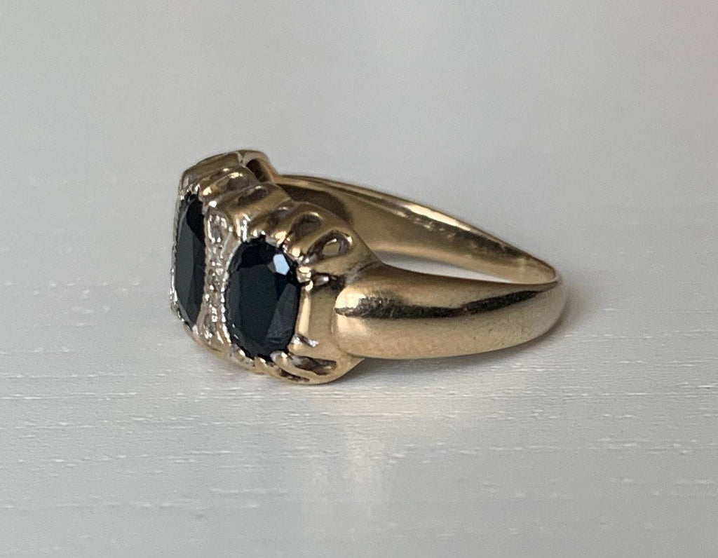 Anillo de oro amarillo de 9 quilates con zafiro de 2,2 quilates y diamante de 0,03 quilates, regalo de cumpleaños de aniversario, talla L 1/2,6