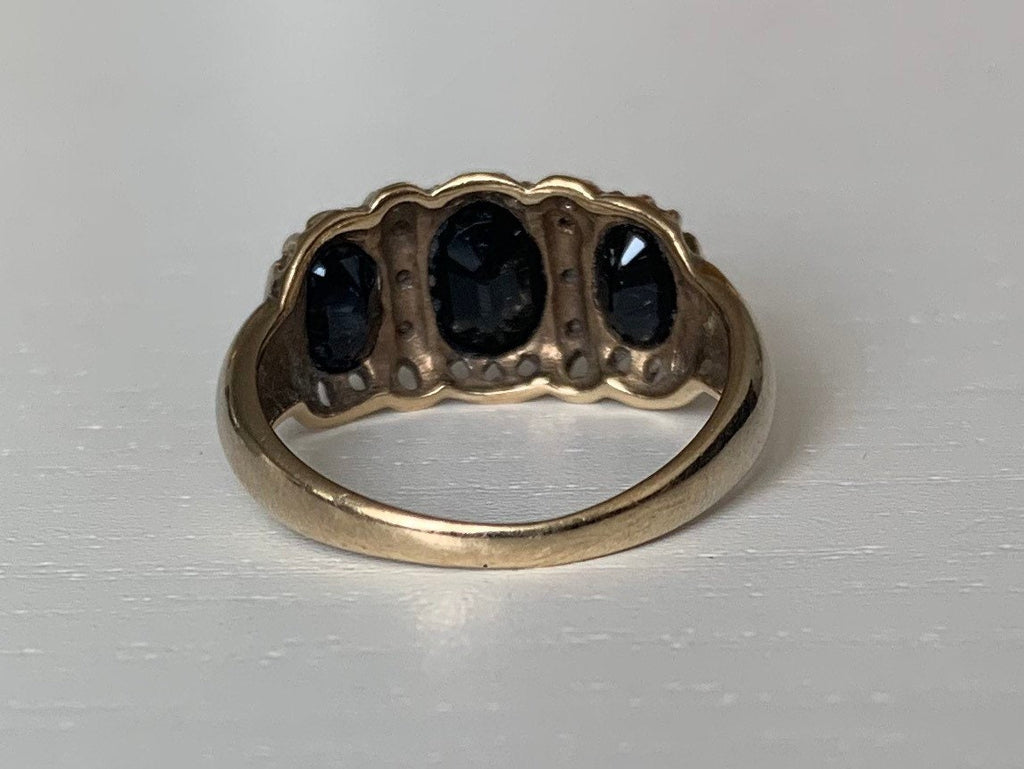 Anillo de oro amarillo de 9 quilates con zafiro de 2,2 quilates y diamante de 0,03 quilates, regalo de cumpleaños de aniversario, talla L 1/2,6