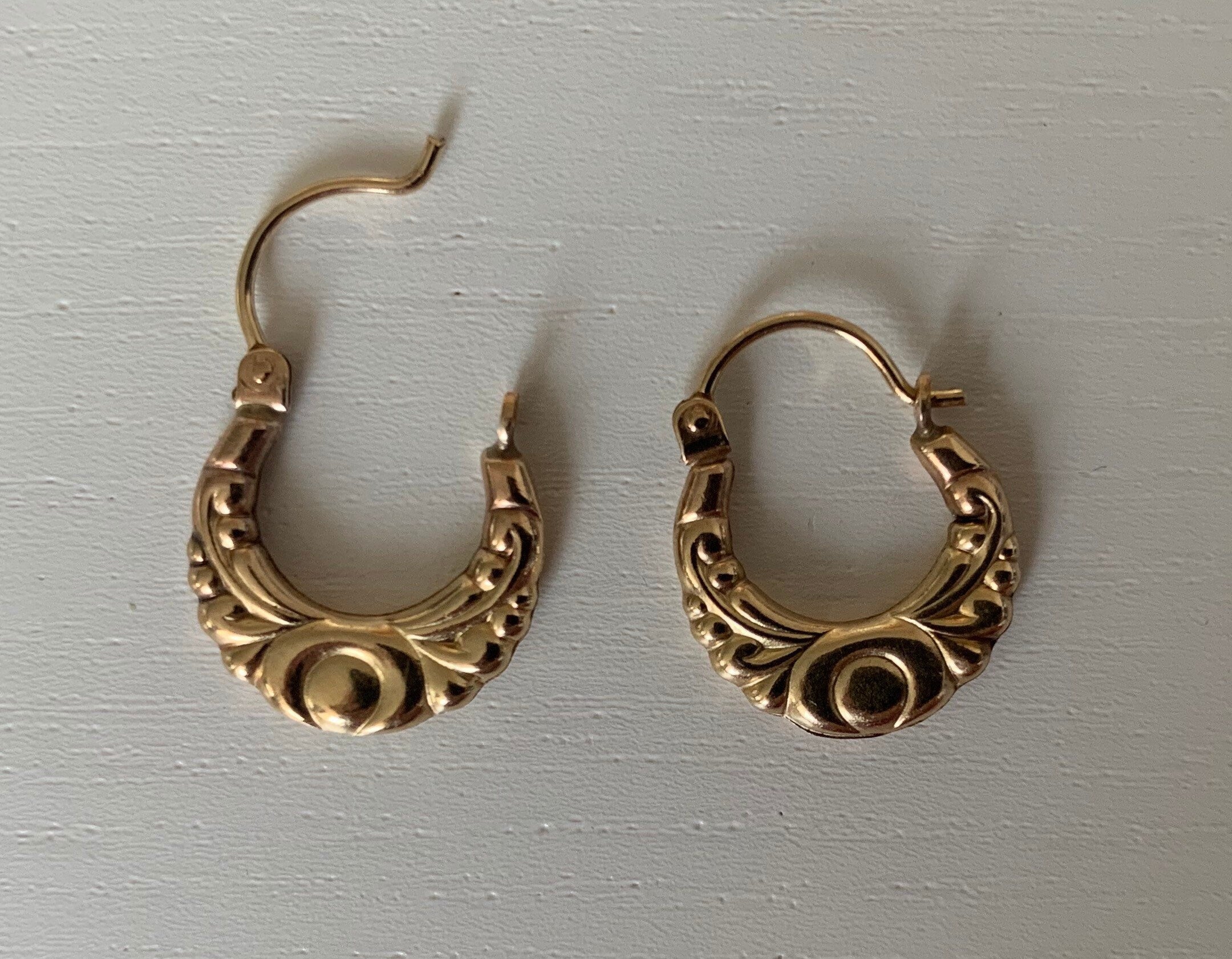 Vintage 9ct Gold Earrings,Ornamented Drop Earrings,Dangle Earrings,French Lock,Minimalist Style