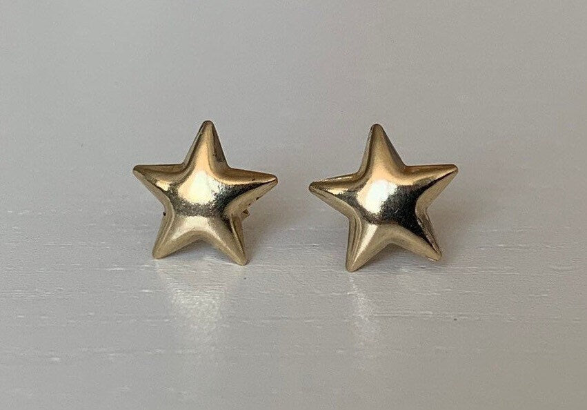 Vintage 9ct Yellow Gold Star Shaped Stud Earrings,Minimaist Style,Anniversary Birthday Gift For Her