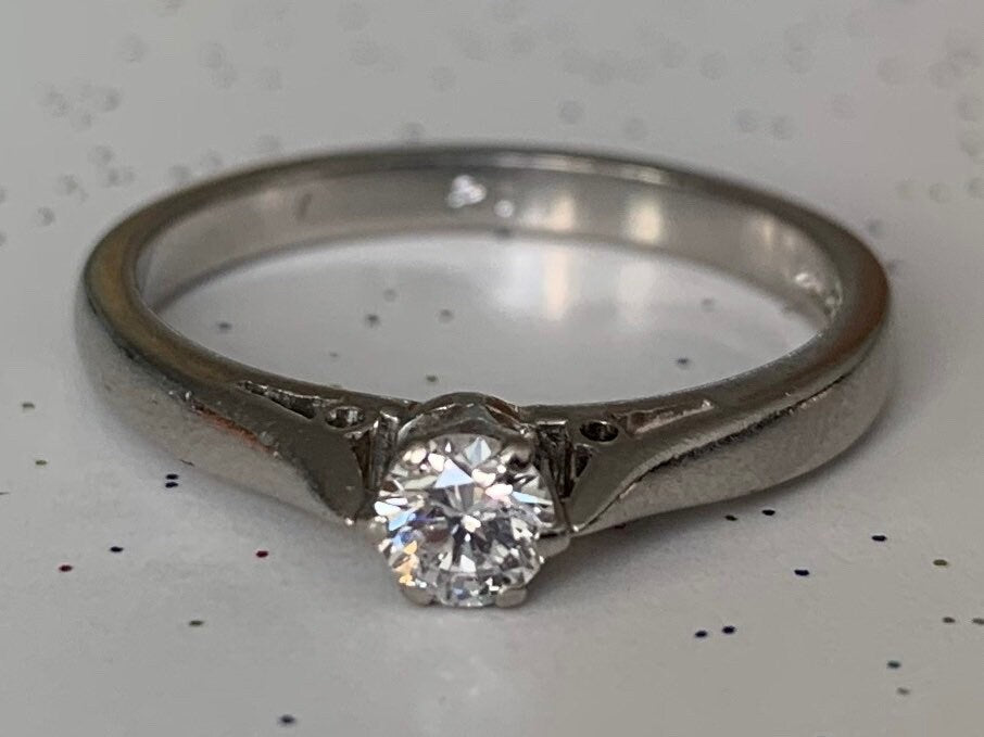 خاتم سوليتير ألماس عتيق 0.25 قيراط من البلاتين، هدية خطوبة، هدية زفاف، هدية الذكرى السنوية، هدية عيد ميلاد لها، مقاس N، 6 3/4