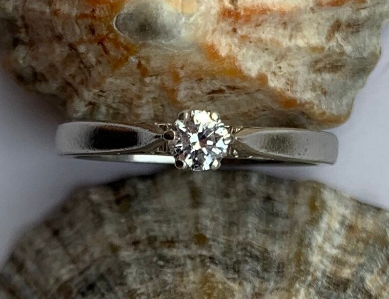 خاتم سوليتير ألماس عتيق 0.25 قيراط من البلاتين، هدية خطوبة، هدية زفاف، هدية الذكرى السنوية، هدية عيد ميلاد لها، مقاس N، 6 3/4