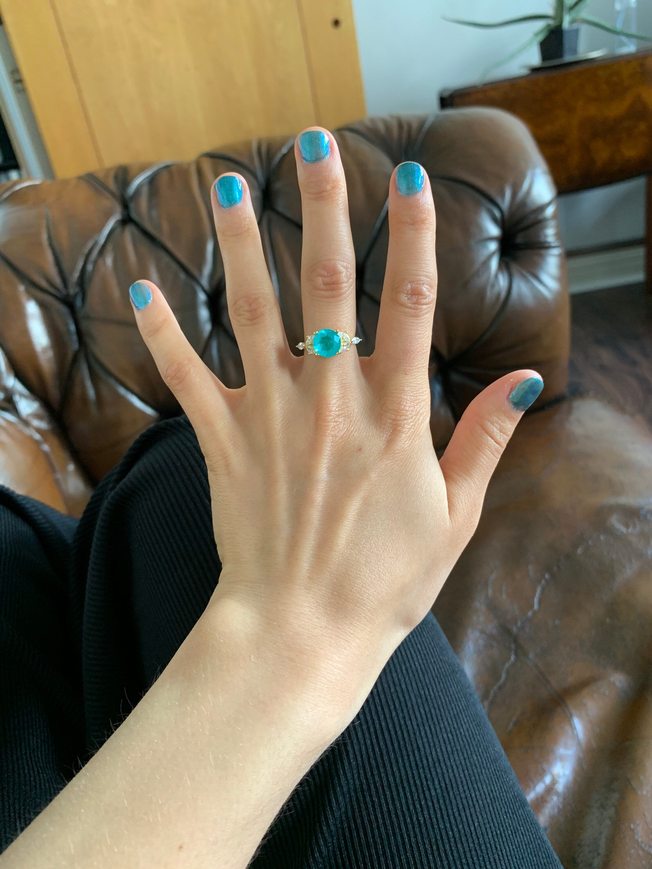 بارايبا الزمرد والألماس (CZ) فيرميل 14 قيراط من الذهب عيار 14 قيراط على خاتم من الفضة الإسترليني عيار 925، خاتم الخطوبة، خاتم الذكرى السنوية هدية عيد ميلاد لها