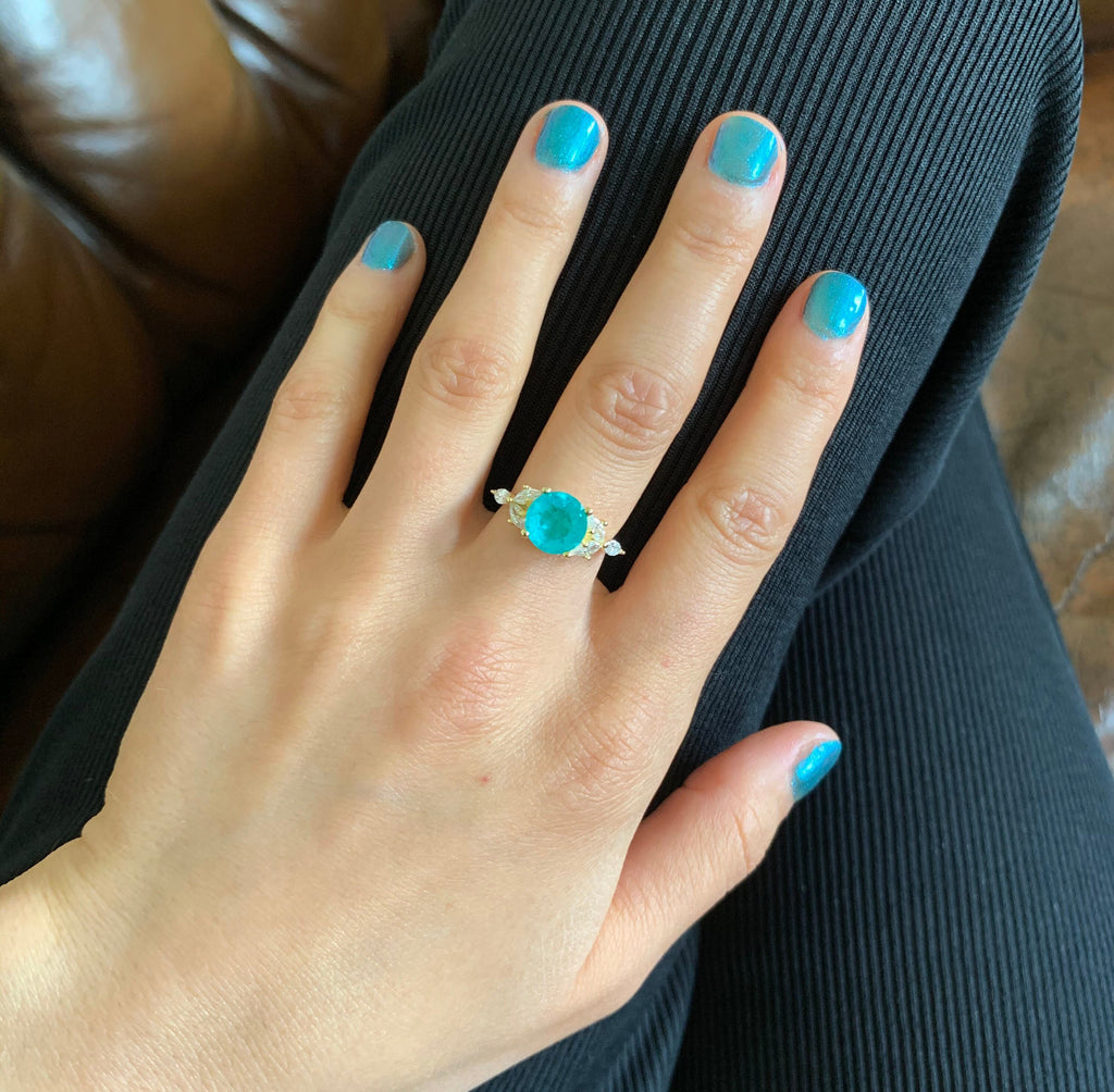 بارايبا الزمرد والألماس (CZ) فيرميل 14 قيراط من الذهب عيار 14 قيراط على خاتم من الفضة الإسترليني عيار 925، خاتم الخطوبة، خاتم الذكرى السنوية هدية عيد ميلاد لها