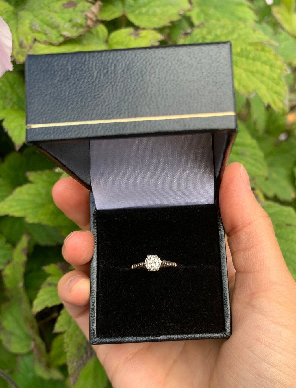 Art Deco 0.25ctw Solitaire Old Mine Cut Diamond 18ct Gold Ring,Engagement Ring,Wedding Anniversary Birthday Gift,Size UK I/I 1/2, US 4 1/4