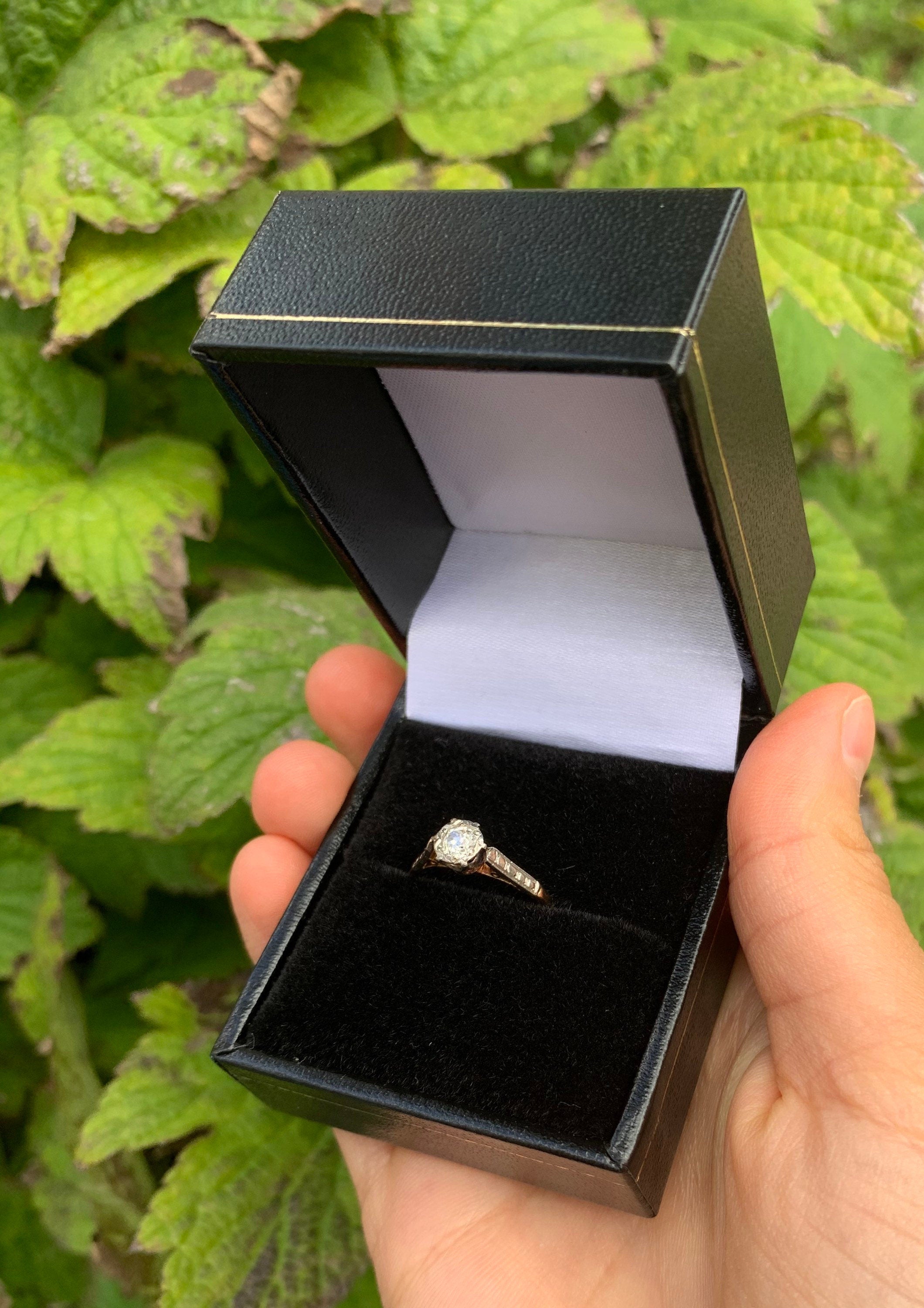 Art Deco 0.25ctw Solitaire Old Mine Cut Diamond 18ct Gold Ring,Engagement Ring,Wedding Anniversary Birthday Gift,Size UK I/I 1/2, US 4 1/4