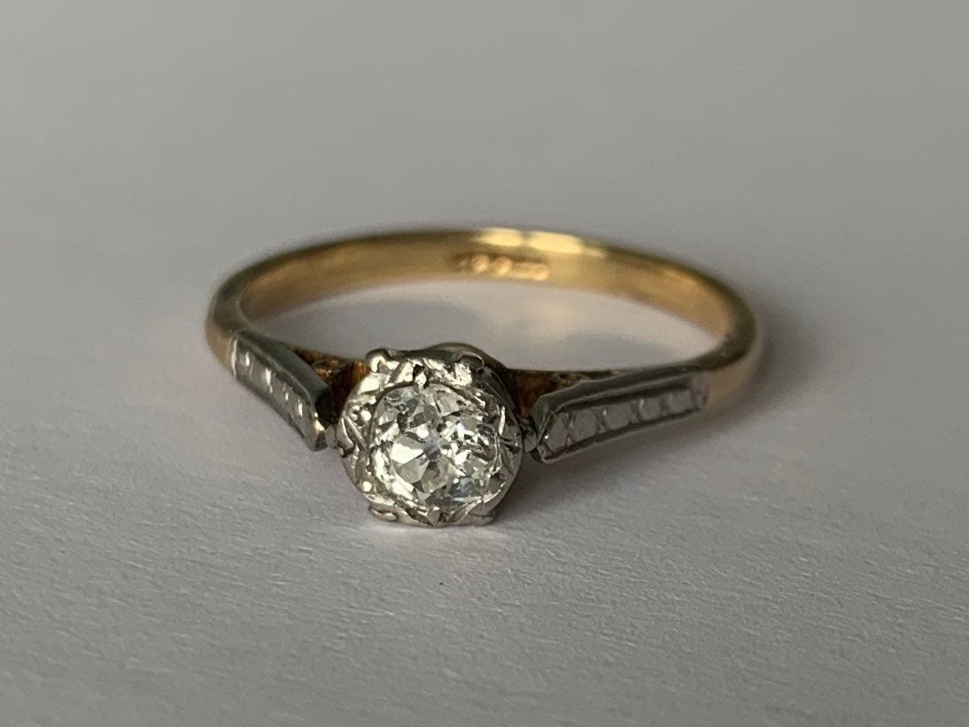 Art Deco 0.25ctw Solitaire Old Mine Cut Diamond 18ct Anillo de oro, Anillo de compromiso, Regalo de cumpleaños de aniversario de boda, Tamaño Reino Unido I/I 1/2, EE.UU. 4 1/4