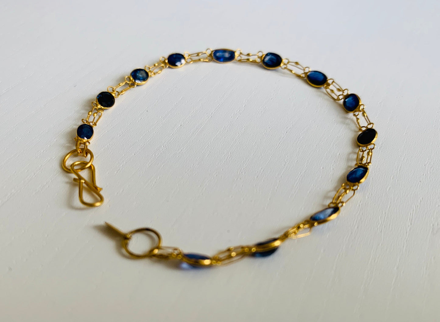 Approx.5ct Blue Sapphire 14ct Yellow Gold Fine Bracelet S Hook Clasp, September Birthstone/Anniversary Birthday Gift for her