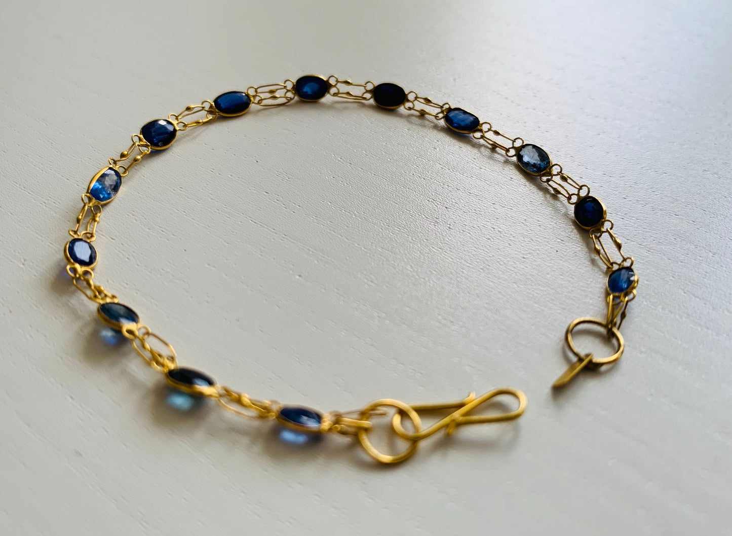 Approx.5ct Blue Sapphire 14ct Yellow Gold Fine Bracelet S Hook Clasp, September Birthstone/Anniversary Birthday Gift for her