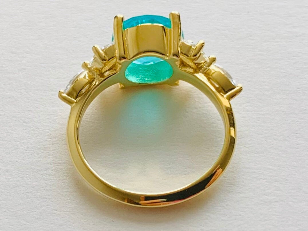 بارايبا الزمرد والألماس (CZ) فيرميل 14 قيراط من الذهب عيار 14 قيراط على خاتم من الفضة الإسترليني عيار 925، خاتم الخطوبة، خاتم الذكرى السنوية هدية عيد ميلاد لها