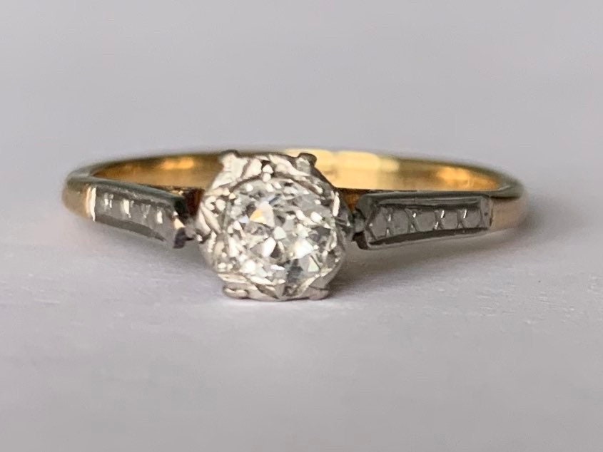 Art Deco 0.25ctw Solitaire Old Mine Cut Diamond 18ct Anillo de oro, Anillo de compromiso, Regalo de cumpleaños de aniversario de boda, Tamaño Reino Unido I/I 1/2, EE.UU. 4 1/4