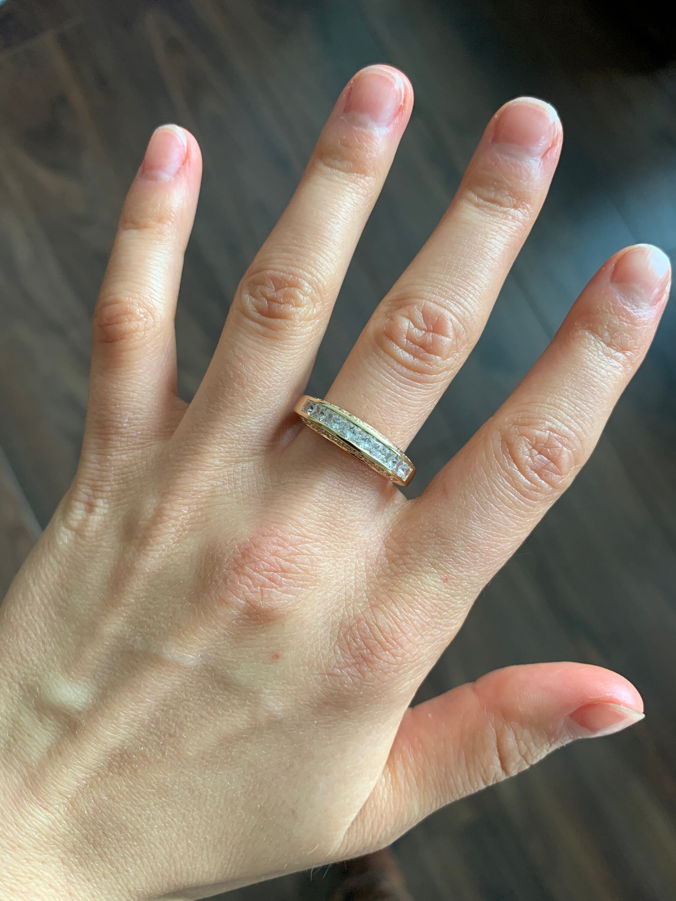 خاتم خطوبة من الذهب عيار 14 قيراط مكعب زركونيا، خاتم زفاف، خاتم الذكرى السنوية، هدية عيد ميلاد لها، مقاس المملكة المتحدة S، الولايات المتحدة 9 1/4