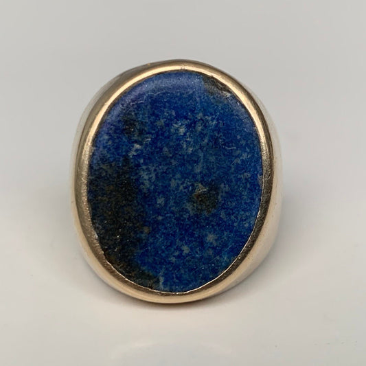 Vintage 9ct Yellow Gold Gents Ring with Lapis Lazuli(10.90g),Signet Ring,Birthday Gift,UK Size R 1/2,US 8 3/4