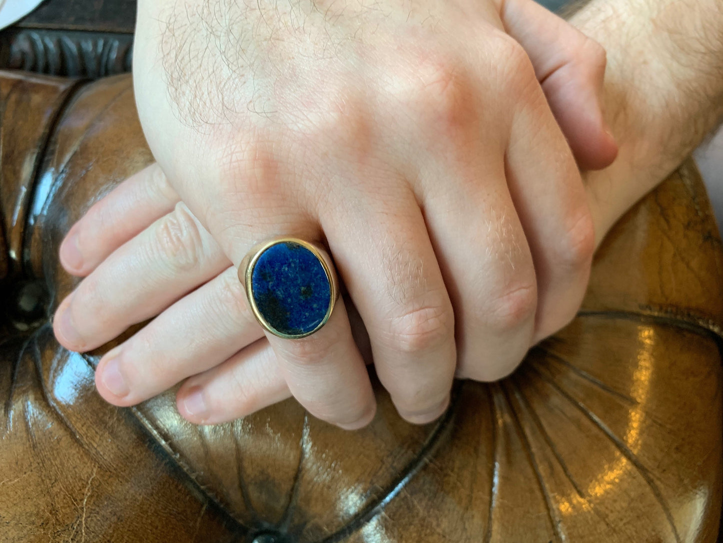 Vintage 9ct Yellow Gold Gents Ring with Lapis Lazuli(10.90g),Signet Ring,Birthday Gift,UK Size R 1/2,US 8 3/4