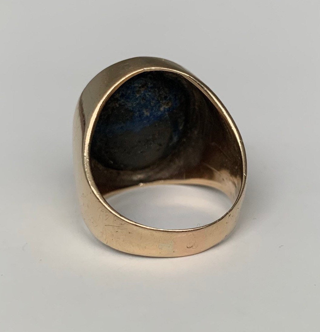 Vintage 9ct Yellow Gold Gents Ring with Lapis Lazuli(10.90g),Signet Ring,Birthday Gift,UK Size R 1/2,US 8 3/4