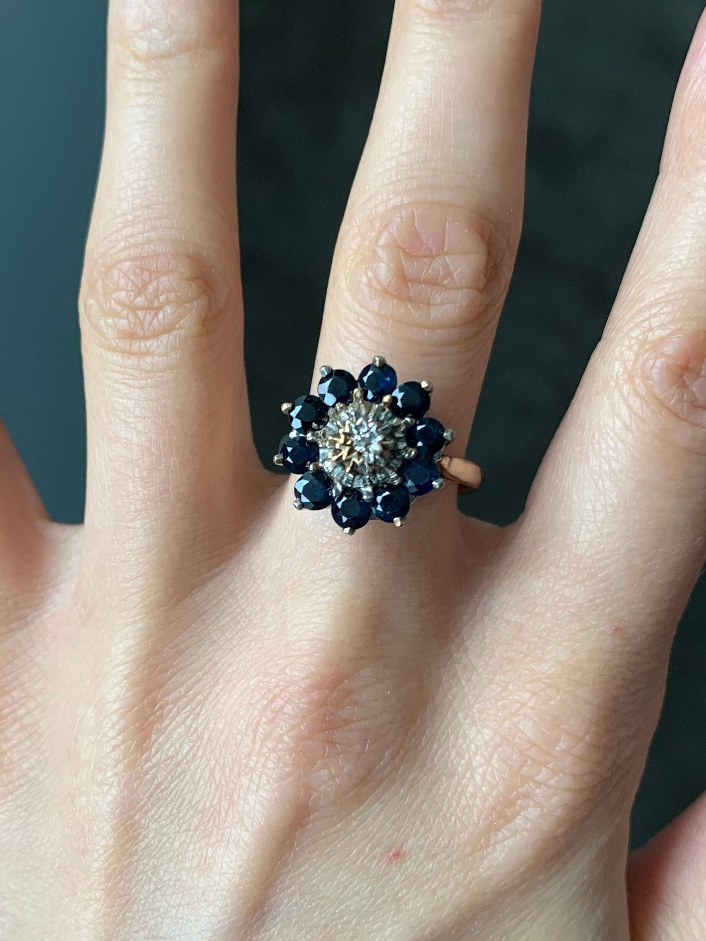 Vintage approx.1.5ct sapphire&0.015ct diamond 9ct gold ring,engagement anniversary birthday gift,size UK M,US 6 1/4