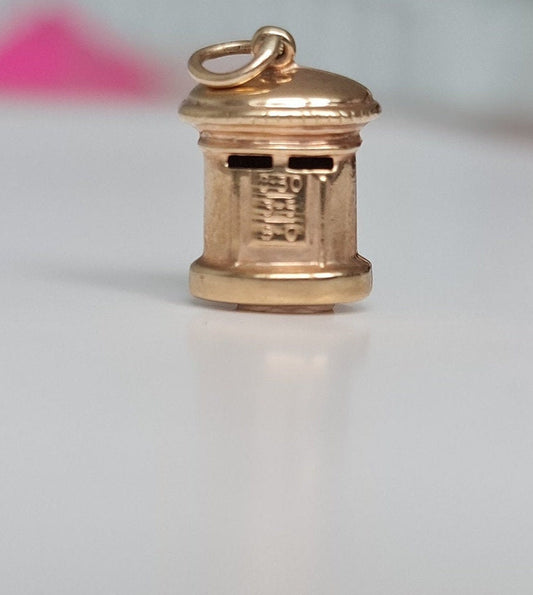 9ct Gold Post box Pendant Charm , Royal Mail