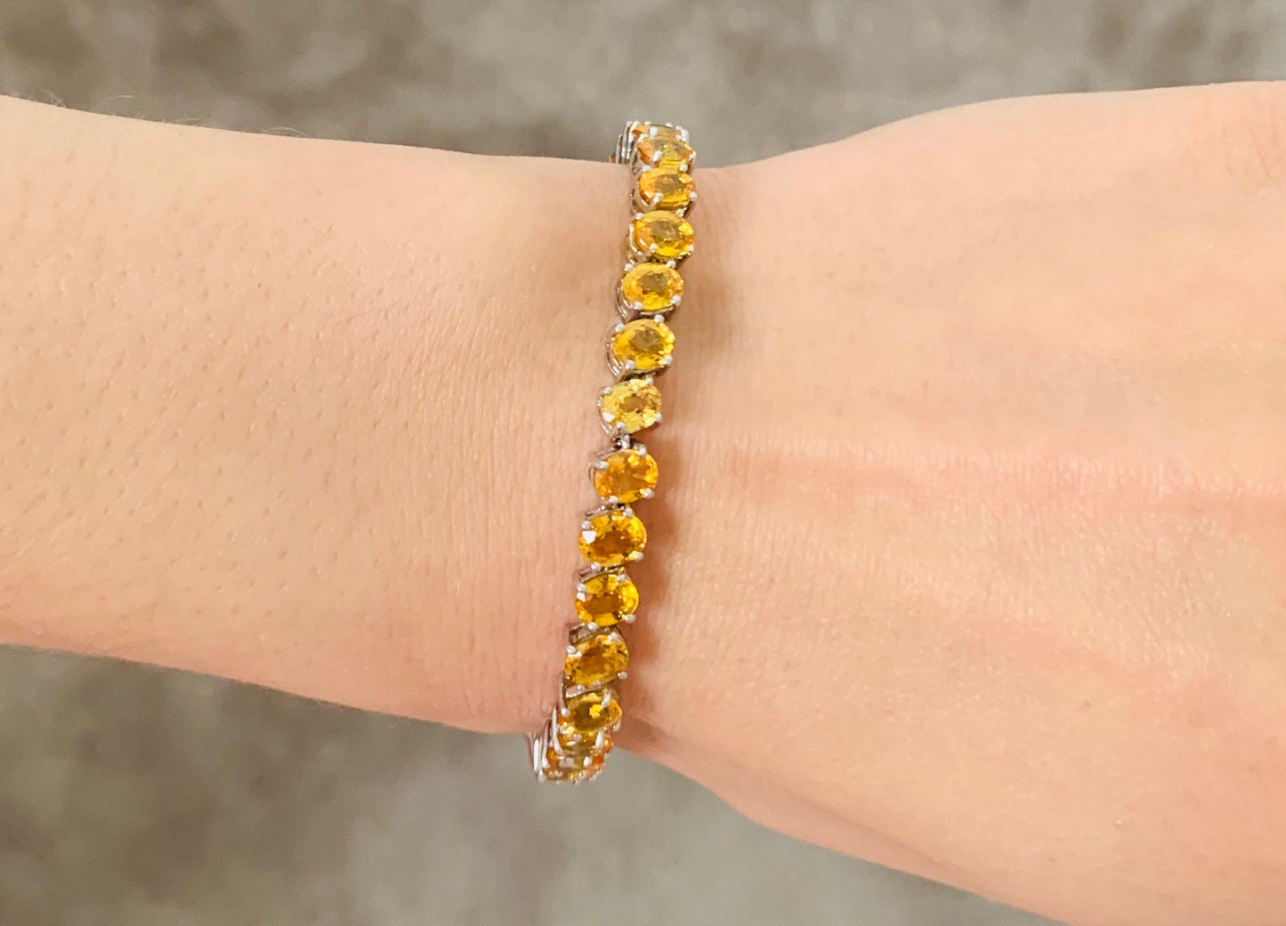 Vintage 14ct Yellow Sapphire Bracelet set in 9K White Gold,Tennis Bracelet,September Birthstone,Birthday Gift,Christmas Gift