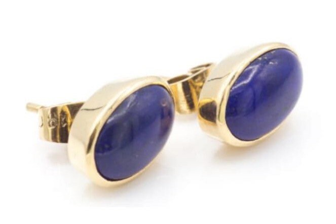 Vintage 18K Yellow Gold Lapis Lazuli Stud Earrings